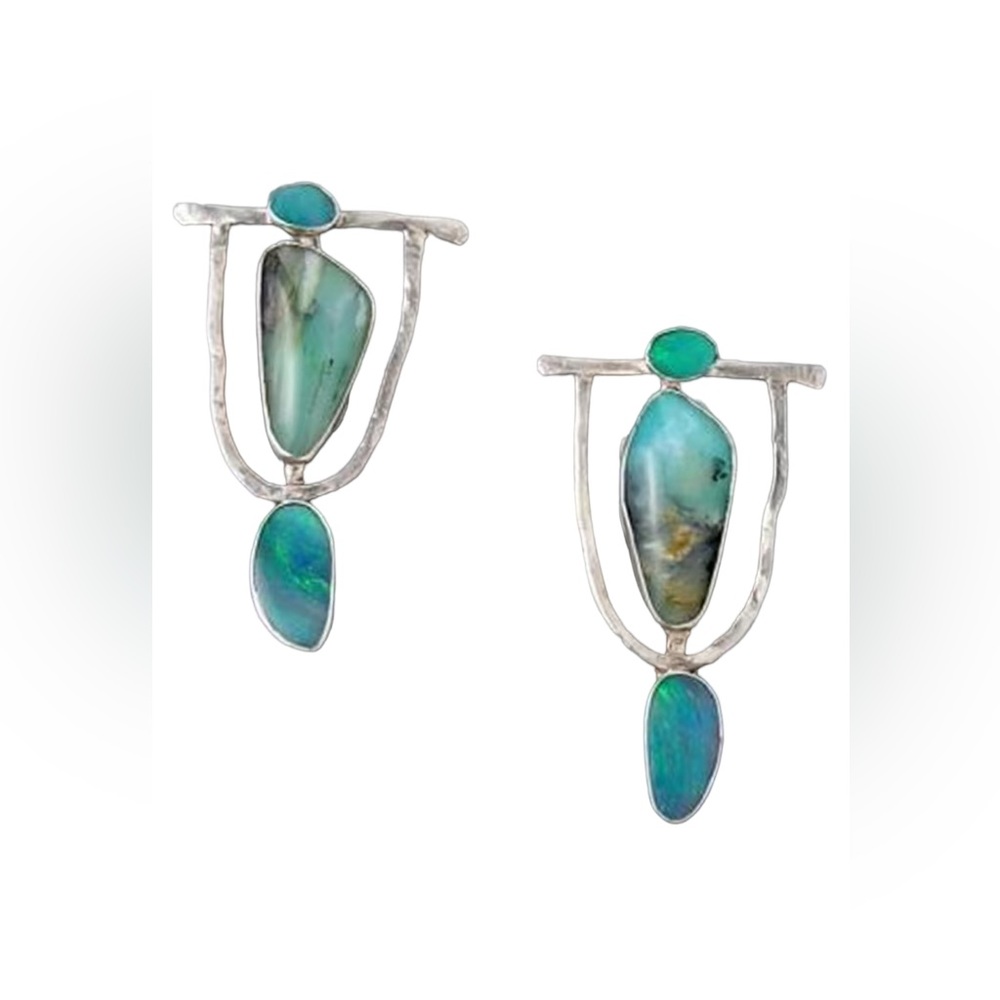 Silver and Turquoise Geometric Design Drop Earrings